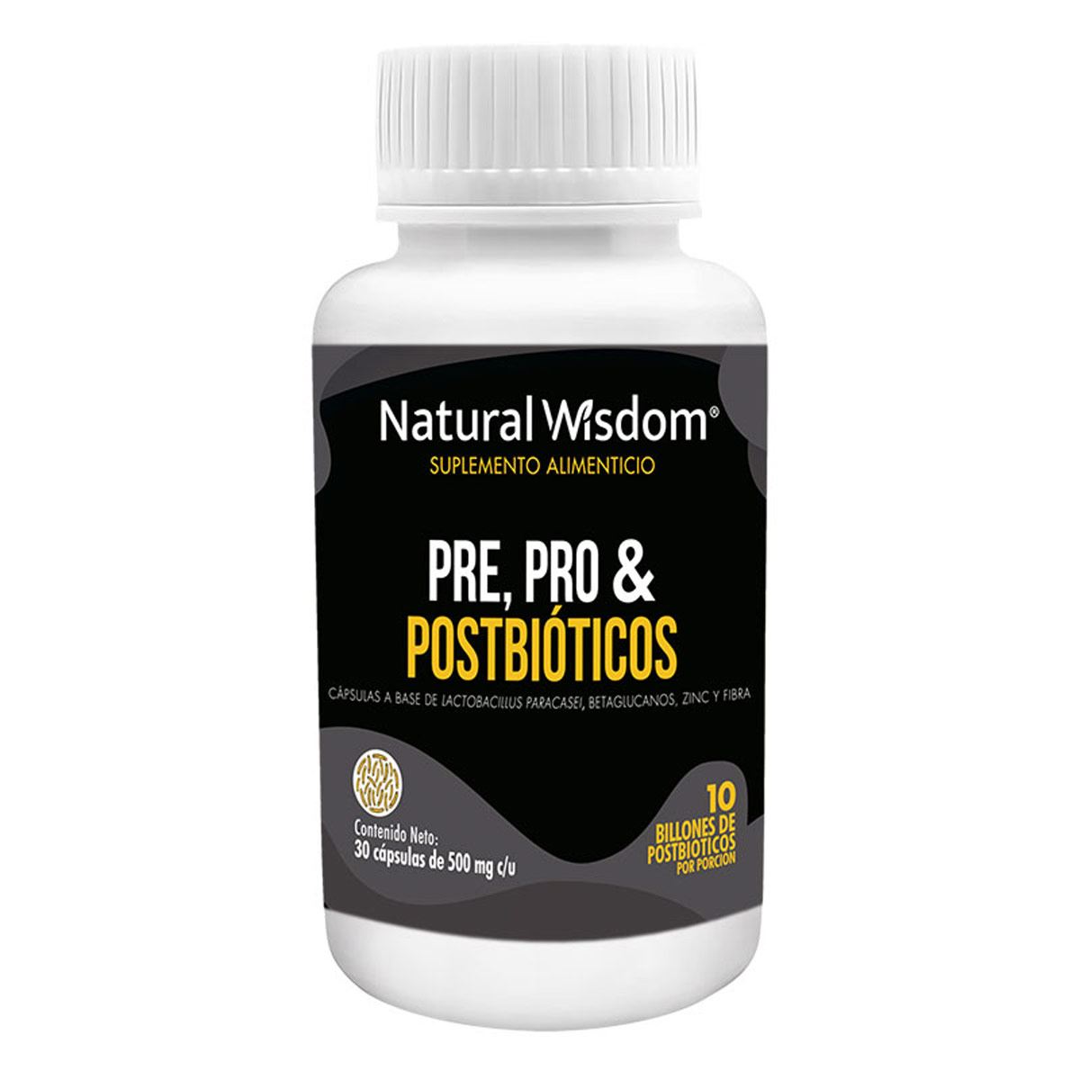 Pre, Pro y Postbióticos 30 Caps Natural Wisdom Suplemento Alimenticio