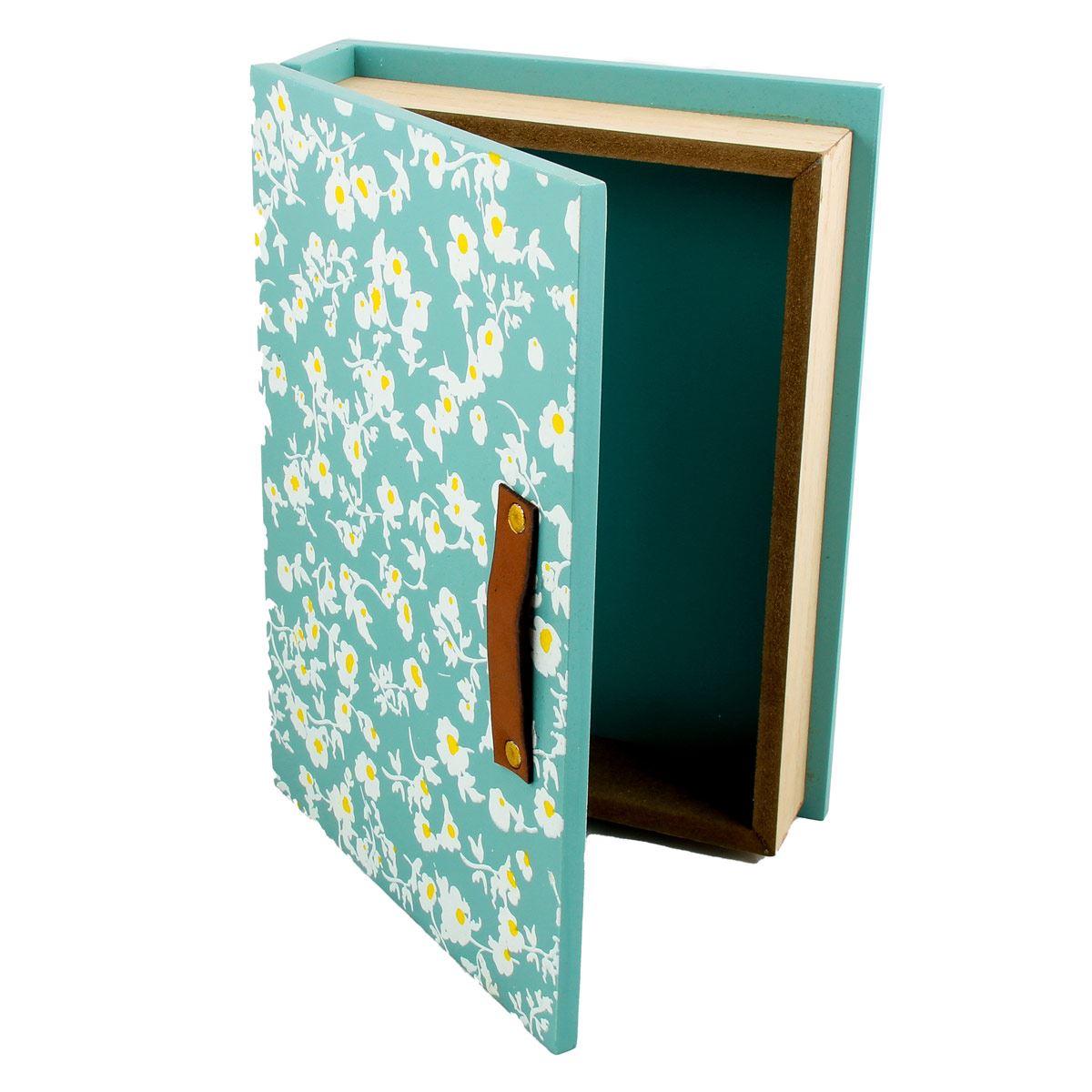 Caja de madera con forma de libro color verde