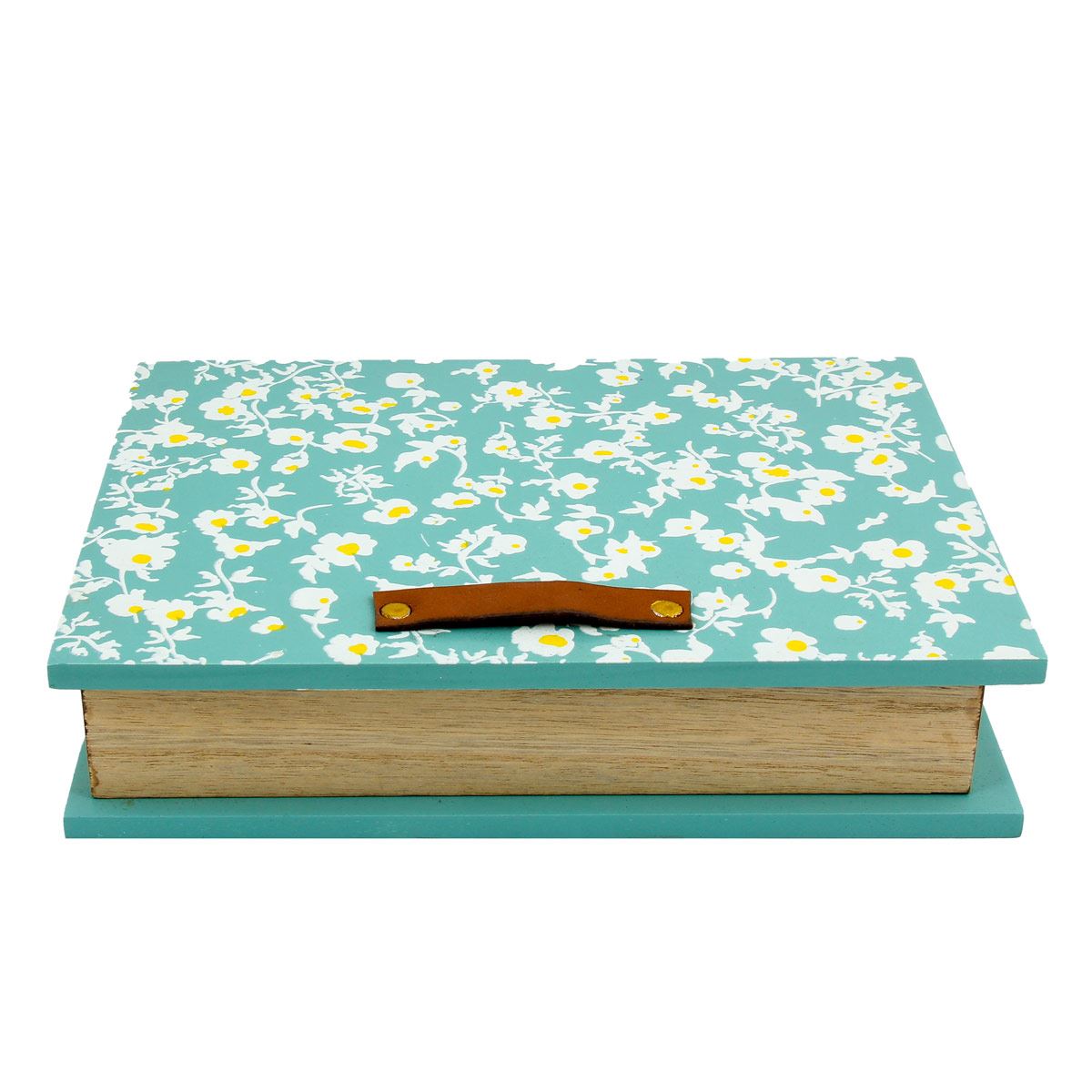 Caja de madera con forma de libro color verde