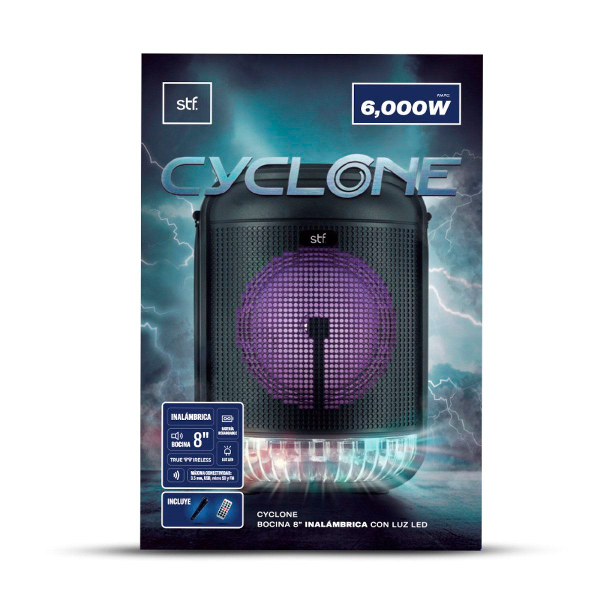 Bocina Bluetooth STF Cyclone 8 Pulgadas con luz