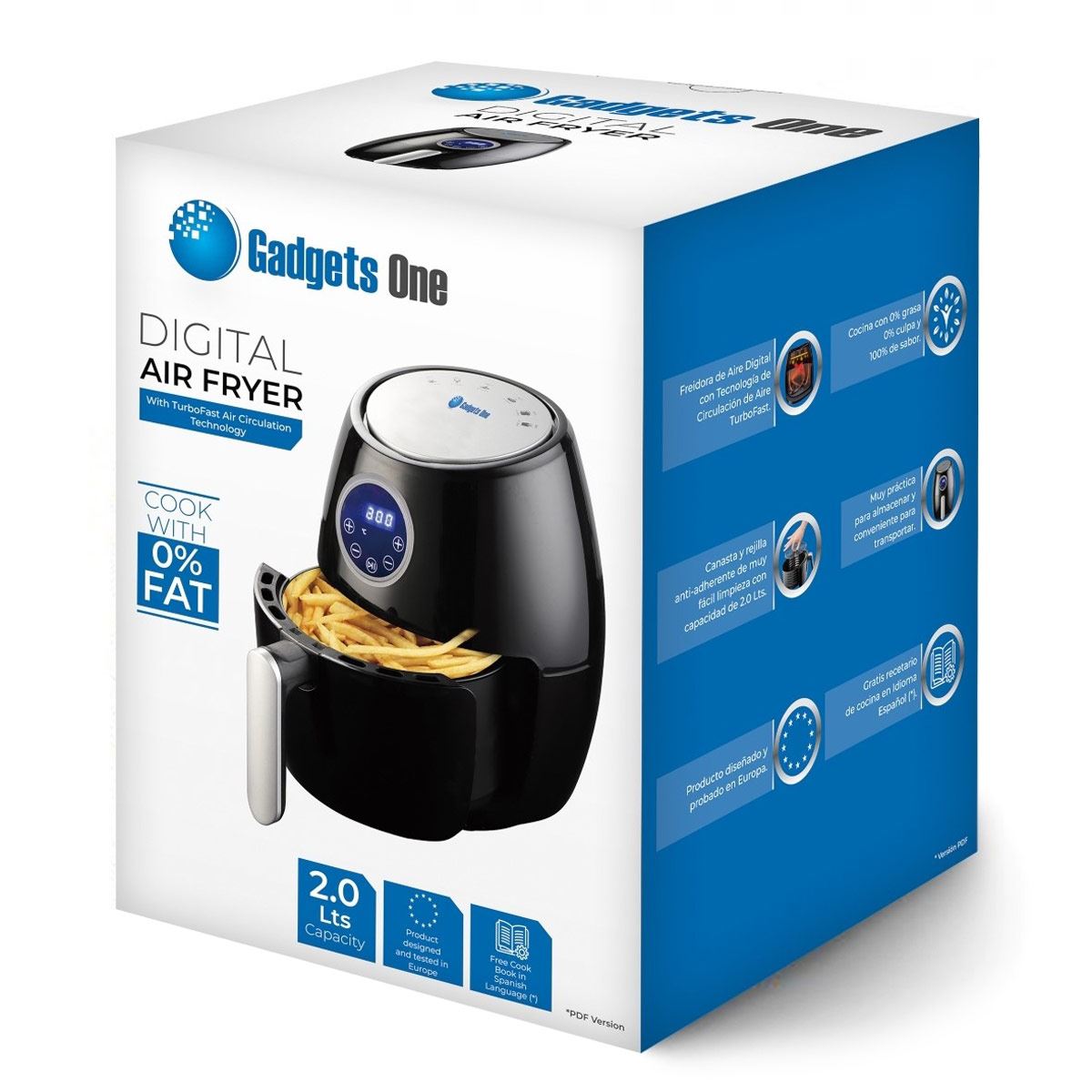 Freidora de aire digital Gadgets One 2 Lts Negra
