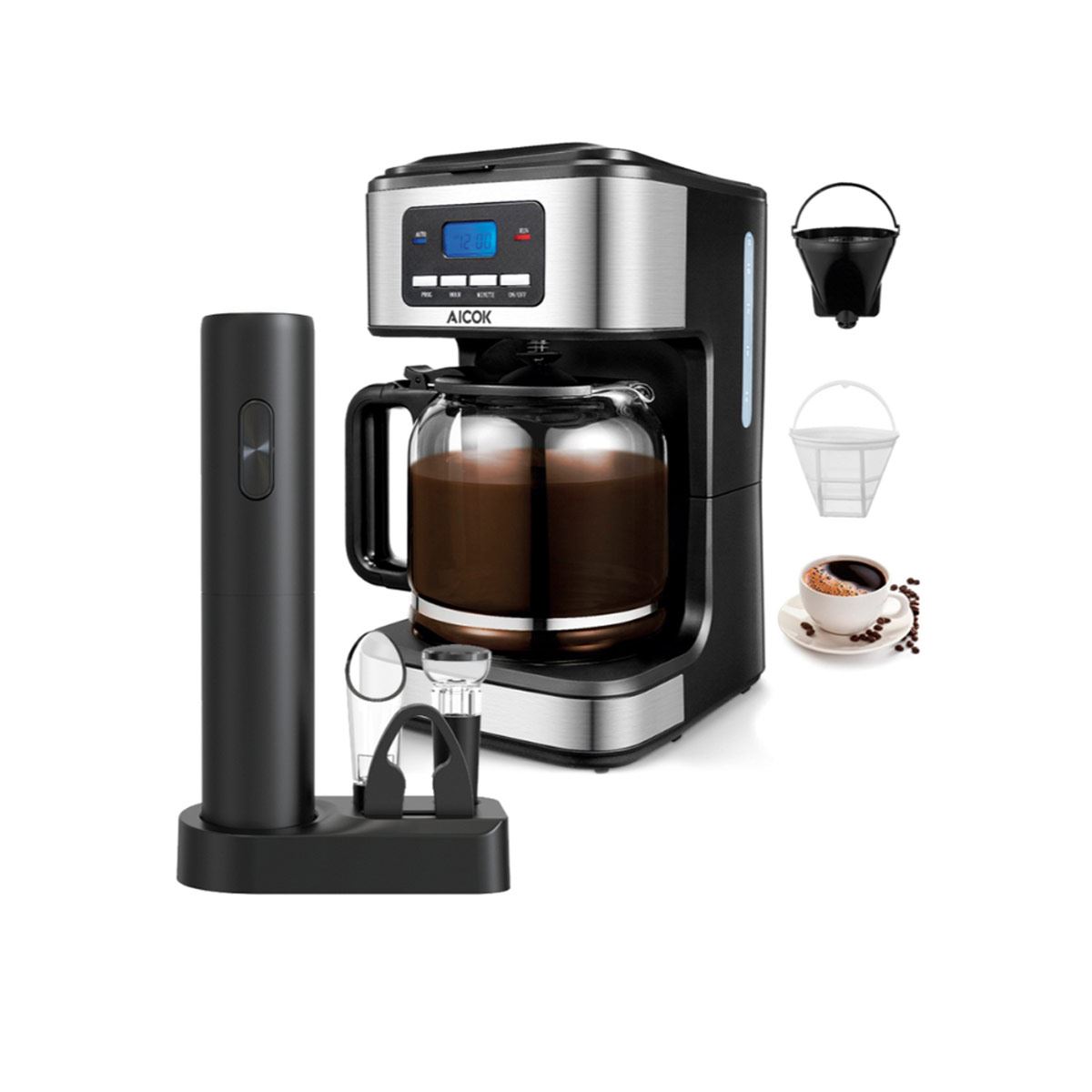 Cafetera 12 Tazas Aicok gratis destapador eléctrico de botellas de vino