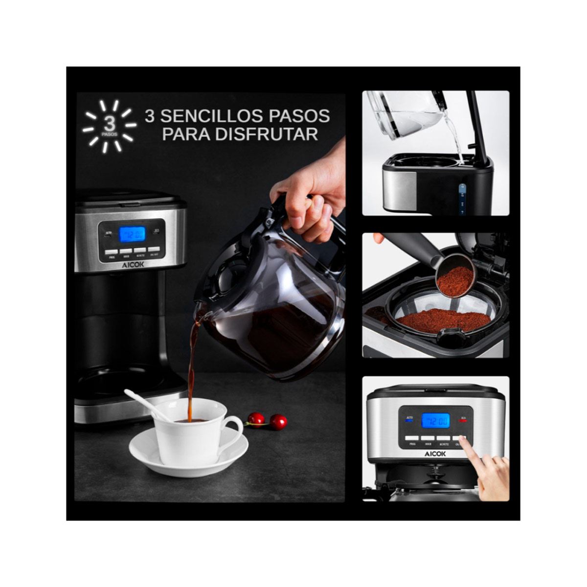 Cafetera 12 Tazas Aicok gratis destapador eléctrico de botellas de vino