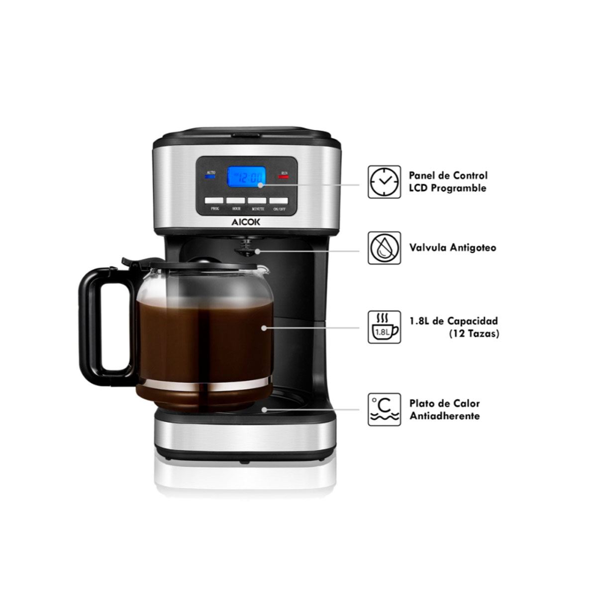 Cafetera 12 Tazas Aicok gratis destapador eléctrico de botellas de vino