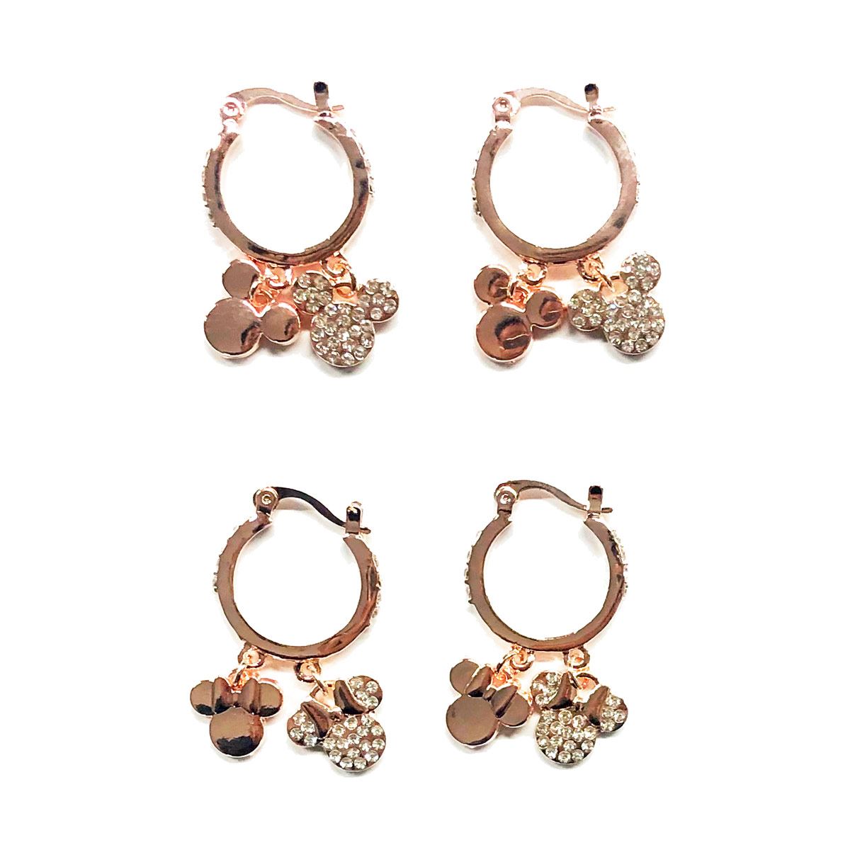 Set de 2 pares de aretes Mickey y Minnie Mouse