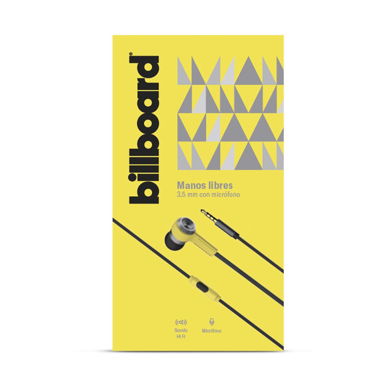 Manos Libres Billboard 3.5 mm con Micrófono - Amarillo