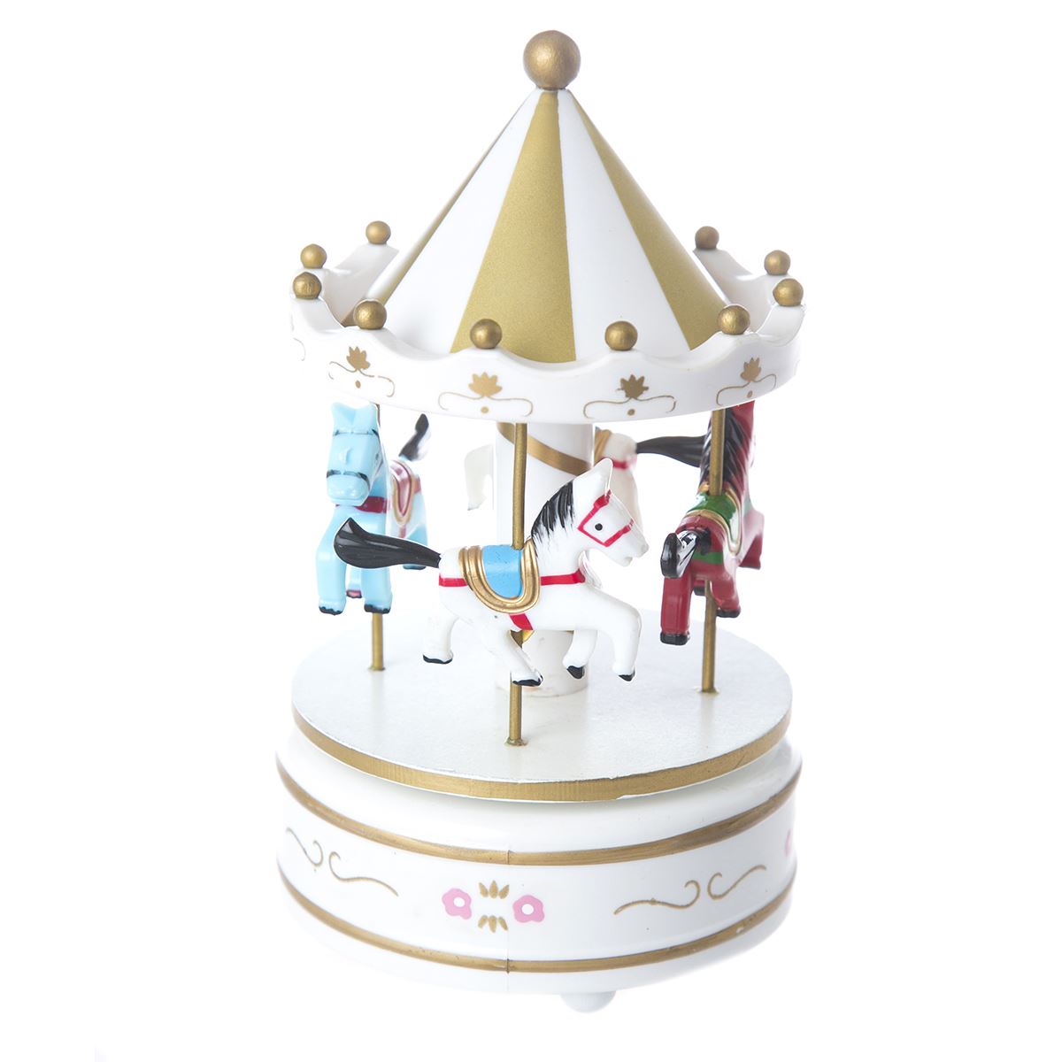 Figura Decorativa Edición Navidad Caja Musical Carrusel Blanco Running Decora
