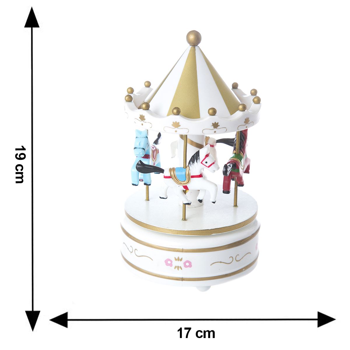 Figura Decorativa Edición Navidad Caja Musical Carrusel Blanco Running Decora