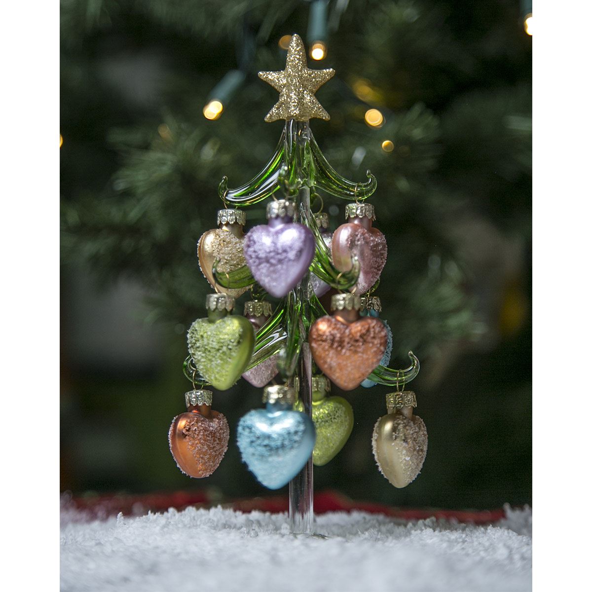 Figura navideña de vidrio árbol verde 20 cm corazones colores