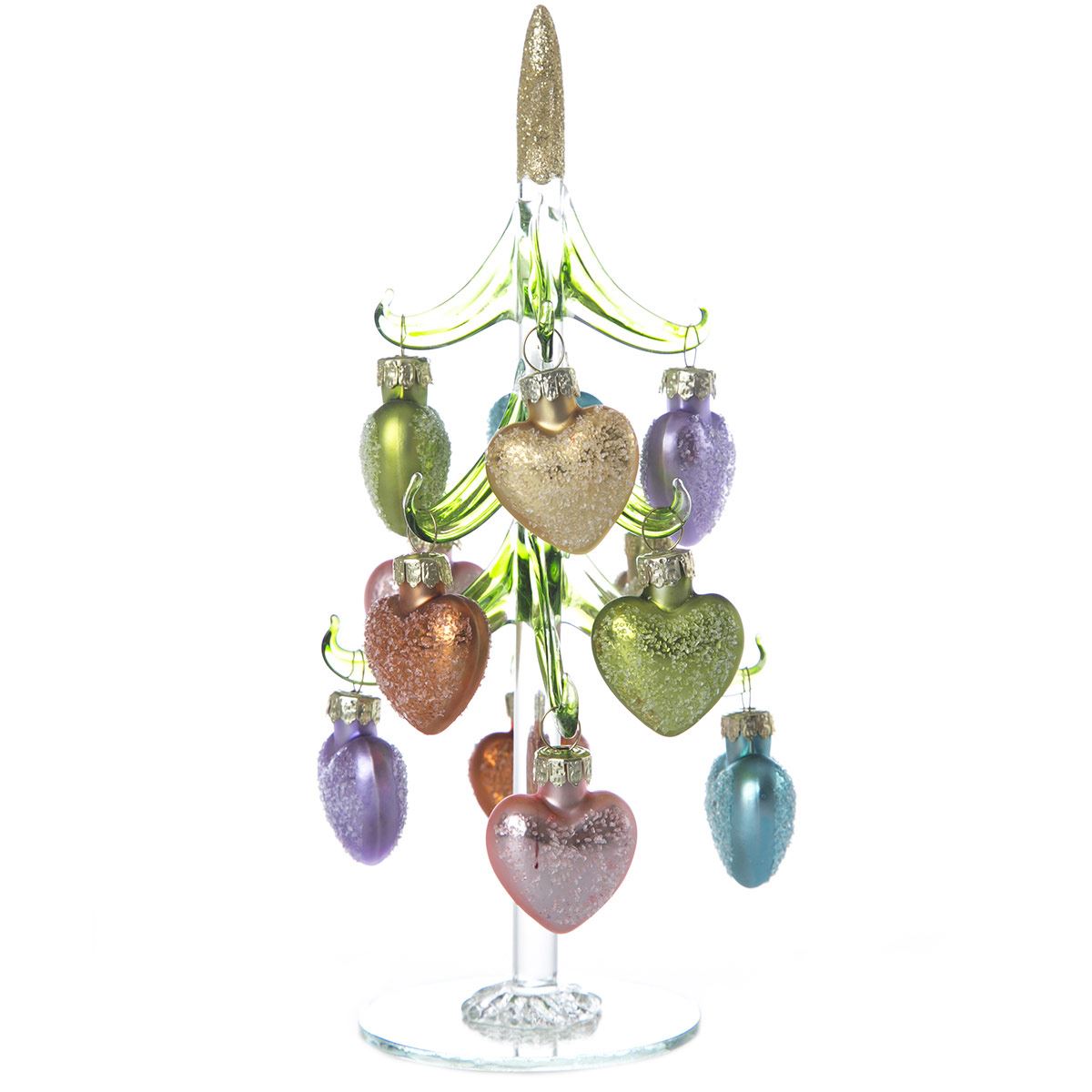 Figura navideña de vidrio árbol verde 20 cm corazones colores