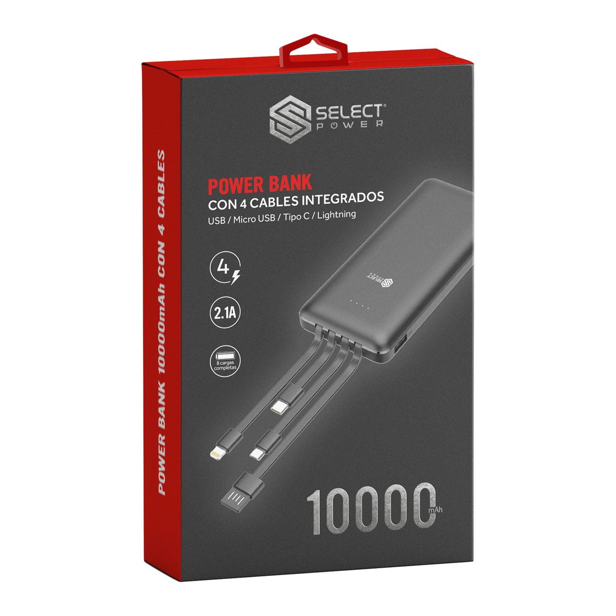 Power Bank 10,000 mah con cables