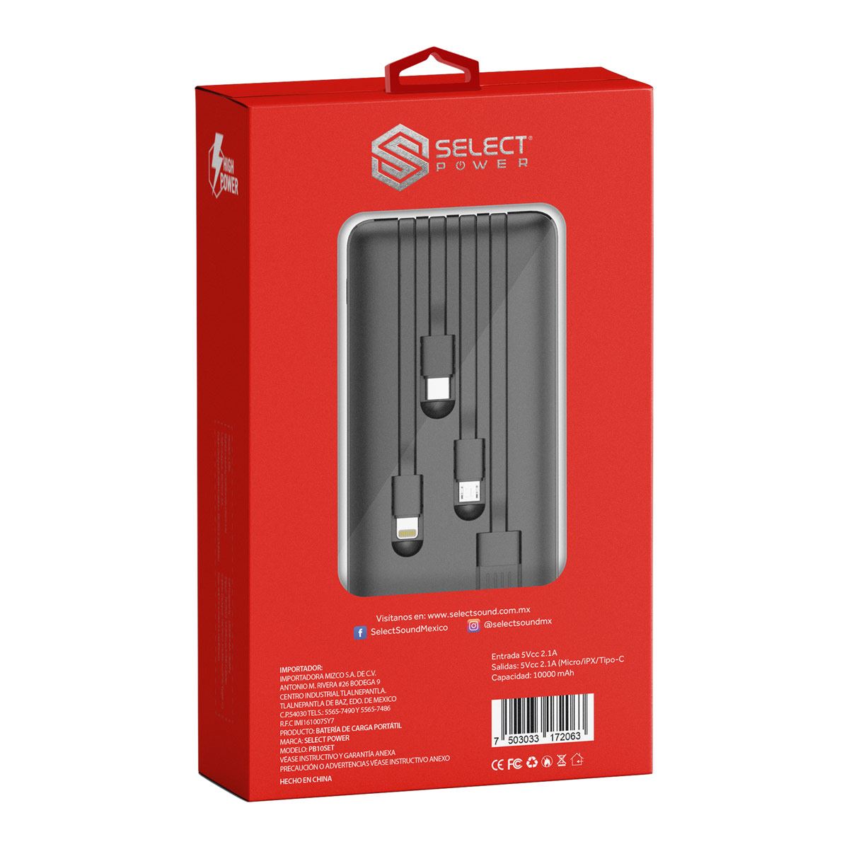 Power Bank 10,000 mah con cables