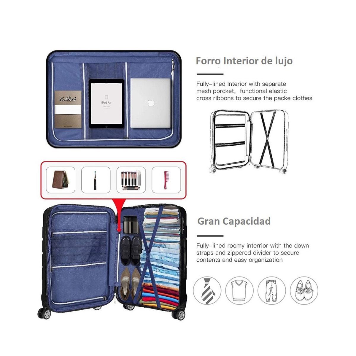 Maleta Showkoo 24 Azul 8 Ruedas Trolley Ajustable
