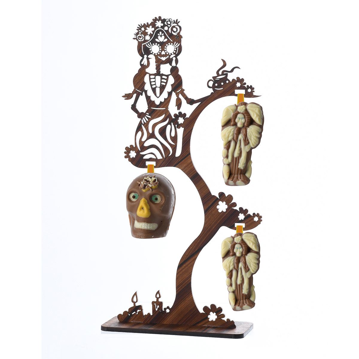 Calavera de Chocolate Halloween con Figura de Madera