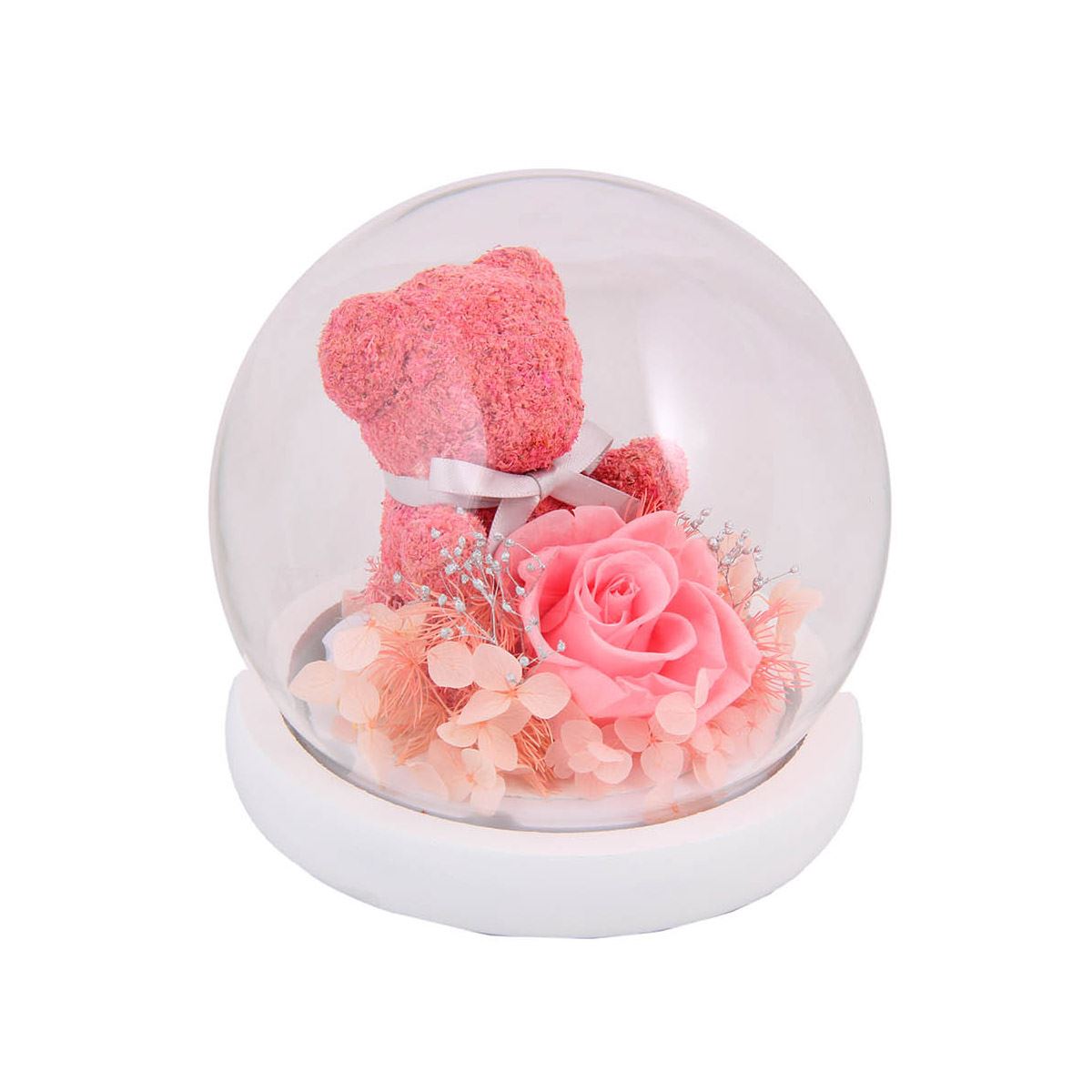 Home Nature esfera de cristal decorativa con rosa y oso 13*14 cm