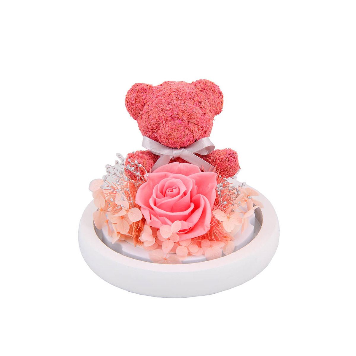 Home Nature esfera de cristal decorativa con rosa y oso 13*14 cm