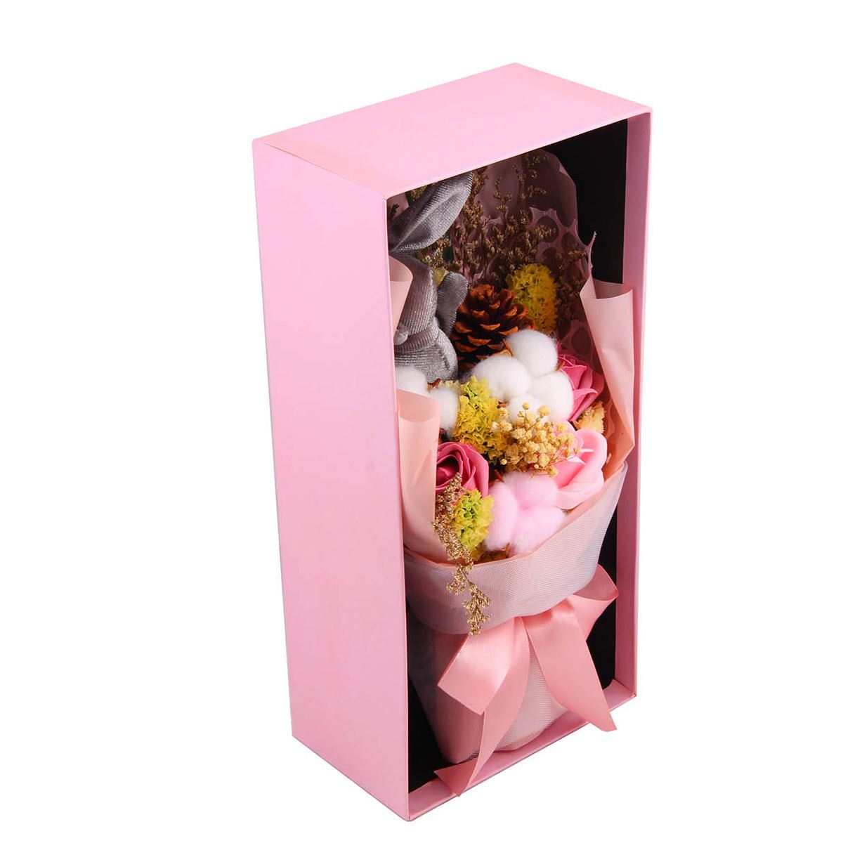 Home Nature bouquet de rosas "algodón" con conejo color gris 34*21*12 cm