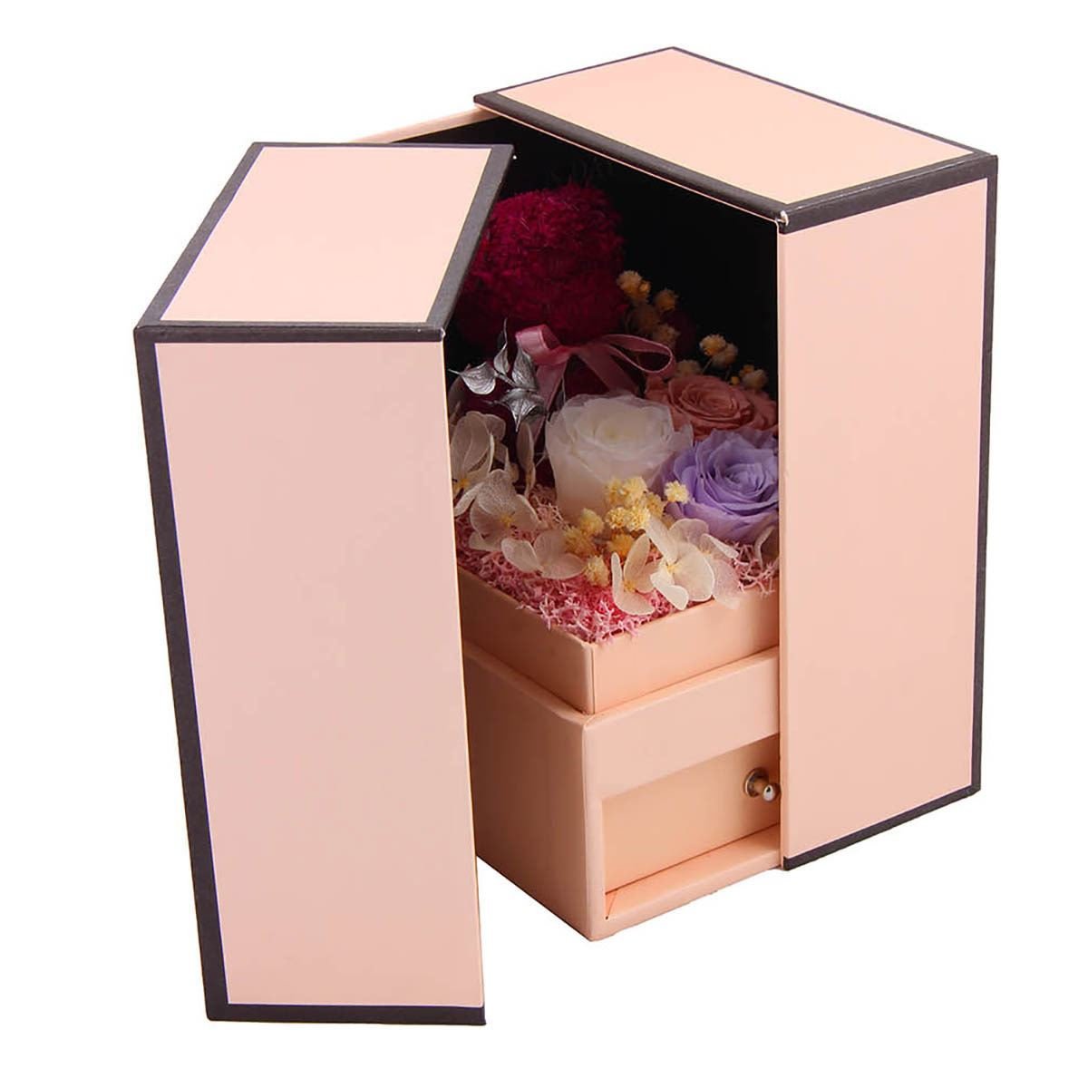 Home Nature joyero con caja de regalo y bouquet color rosa 13*13*17 cm
