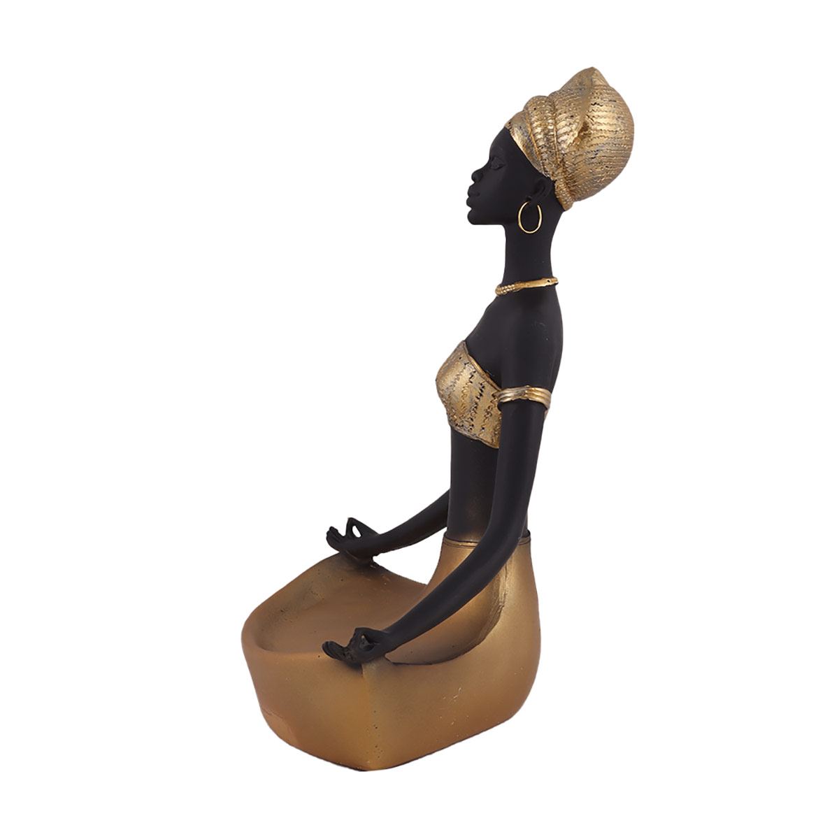 Home Nature Figura Decorativa Mujer Africana Yoga Color Dorado Y Negro Con Bandeja 24*22*14 Cm