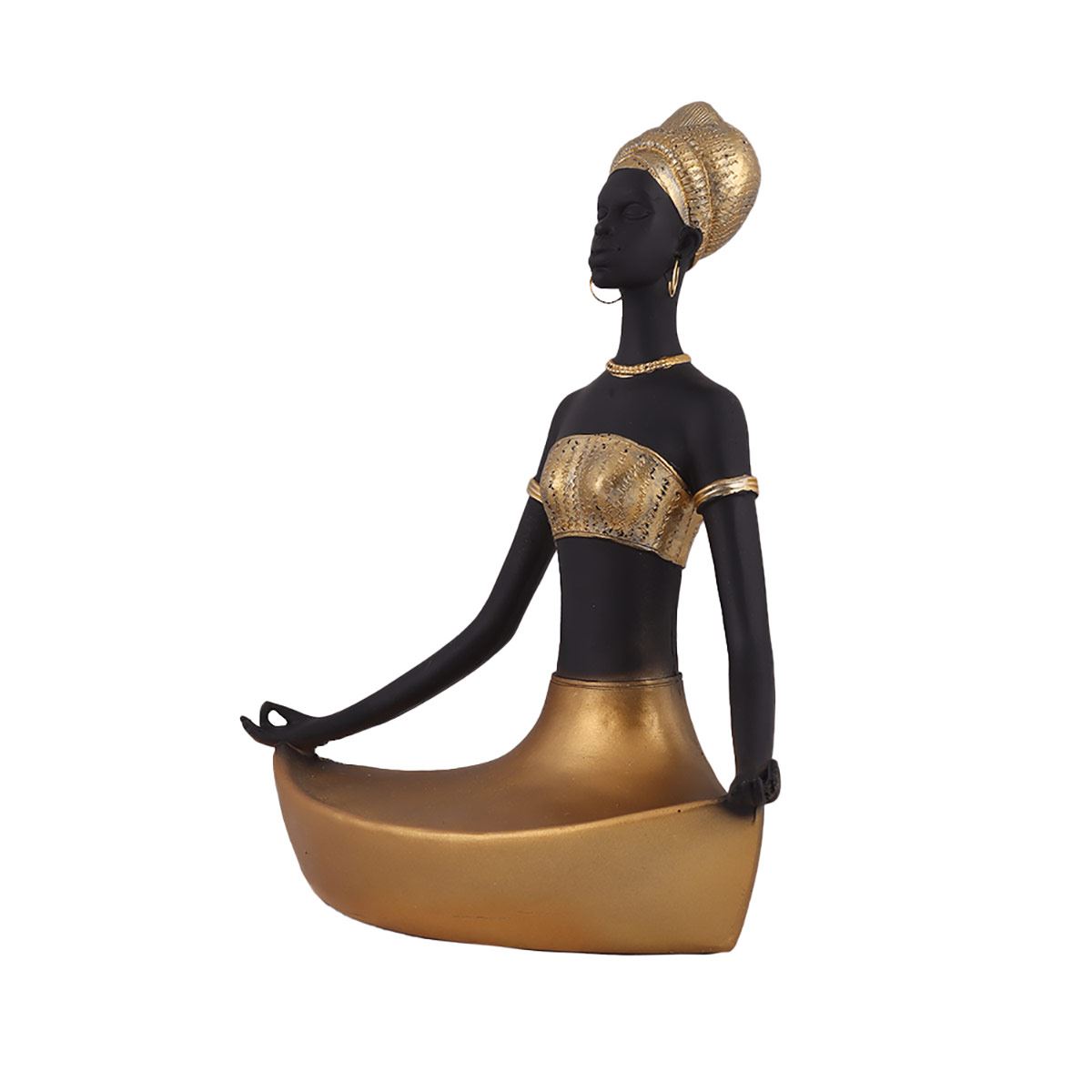 Home Nature Figura Decorativa Mujer Africana Yoga Color Dorado Y Negro Con Bandeja 24*22*14 Cm