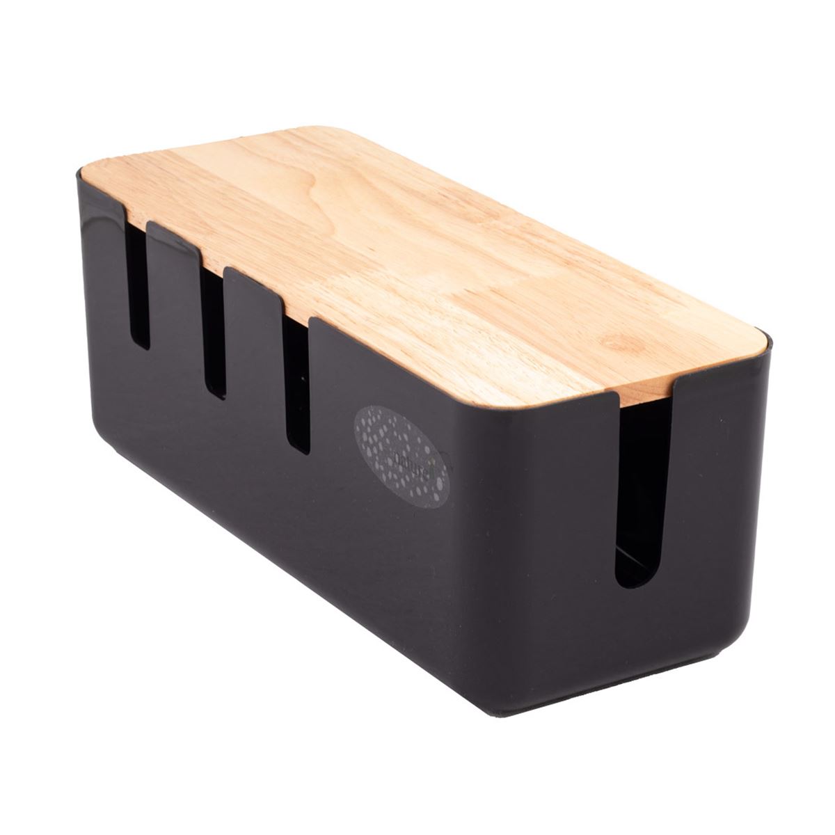 Home Nature Caja organizadora de cables hecha de plástico con tapa de madera