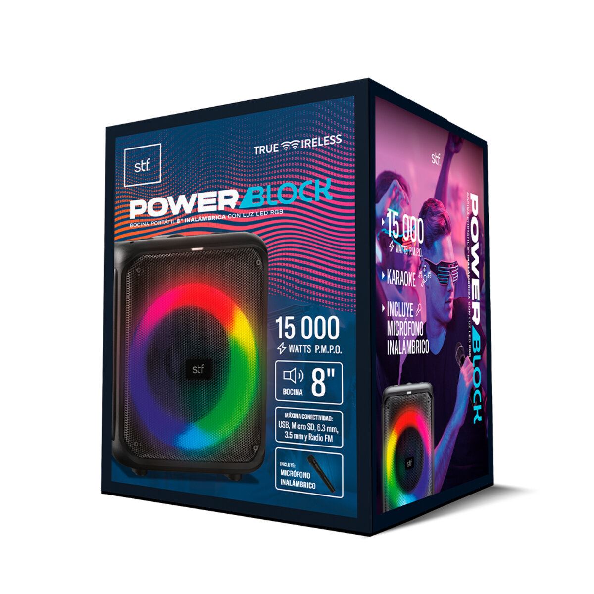 Bocina Inalámbrica STF Power Block 8" Inalámbrica Con Luz RGB