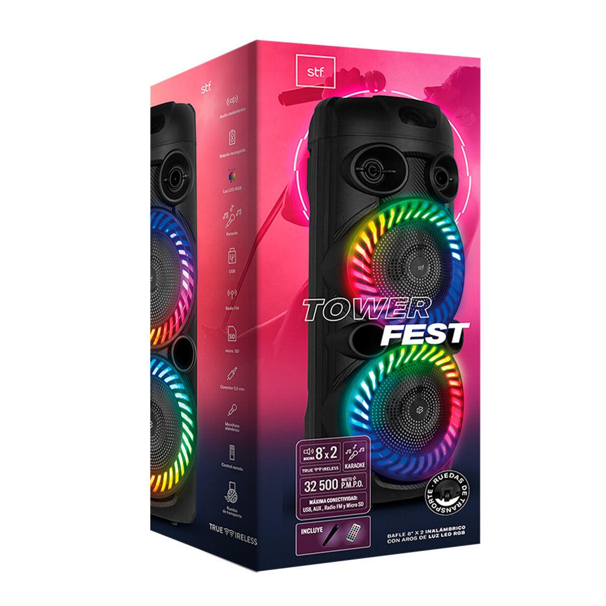Bocina Inalámbrica STF Tower Fest Con Luz RGB