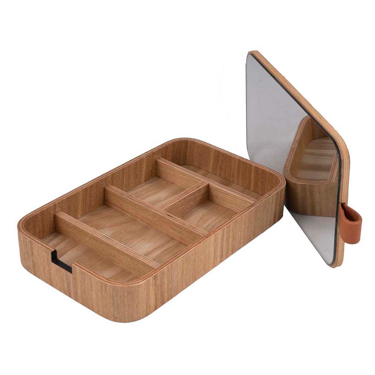 Home Nature Joyero de madera con espejo 23x13x3.5 cm