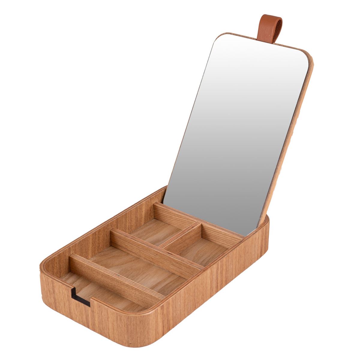 Home Nature Joyero de madera con espejo 23x13x3.5 cm