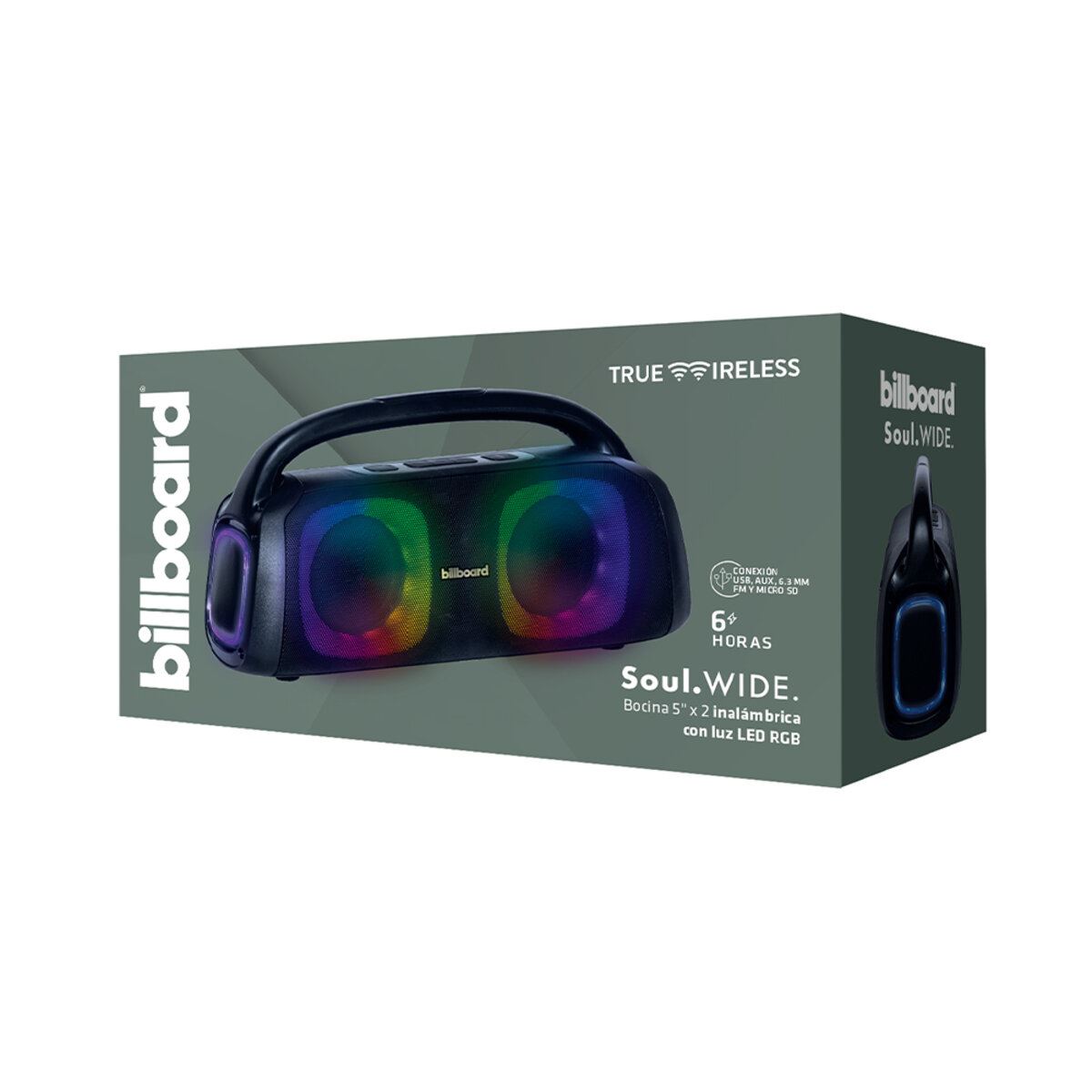 Bocina Inalámbrica Billboard Soul Wide 5"x2 Con Luz Led RGB