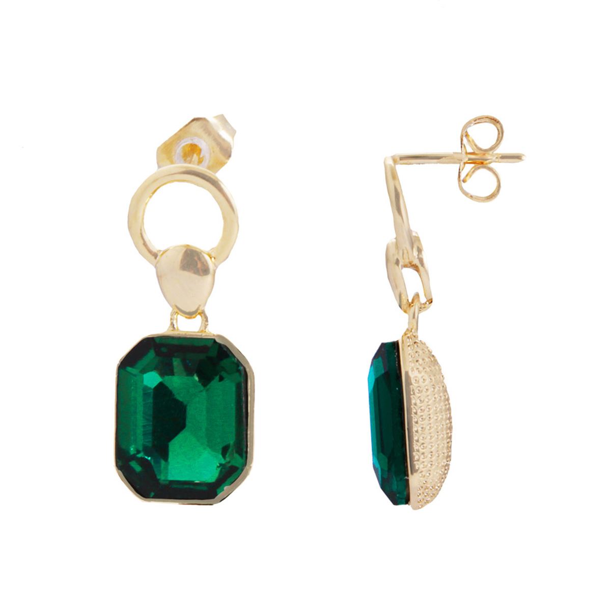 Arete Piedra Verde Esmeralda en Chapa de Oro 18K Unlimited by OB
