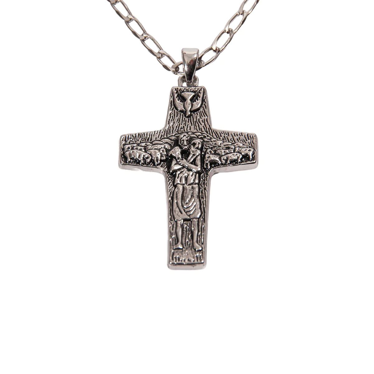 Cruz Mediana del Buen Pastor Baño de Platino 18K