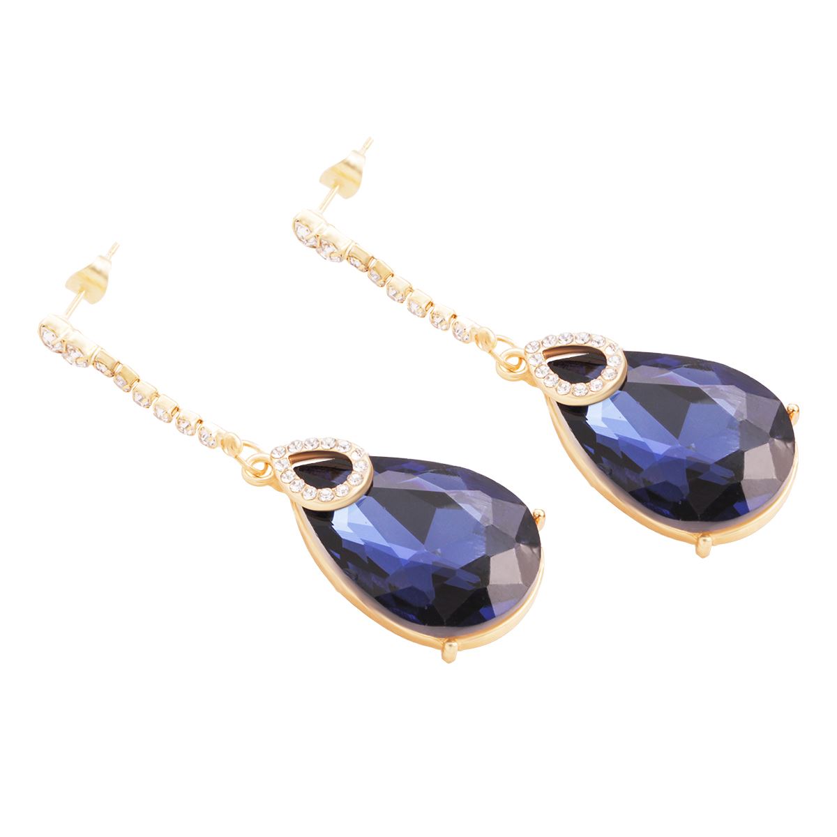 Aretes Piedra en Gota Azul Chapa de Oro Unlimited by Ob