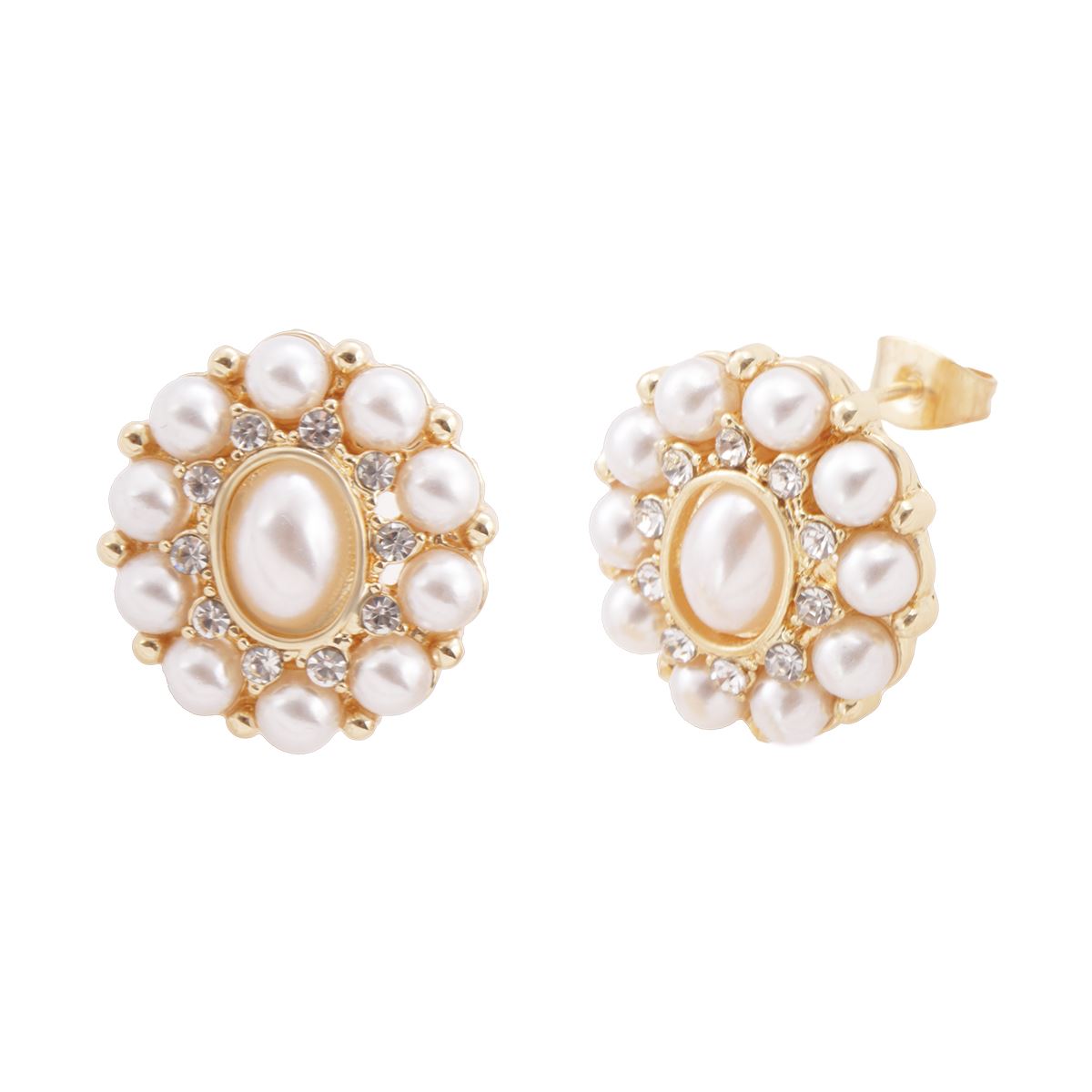Aretes Redondos con Zrconias y Perlas Chapa de Oro Unlimited by Ob