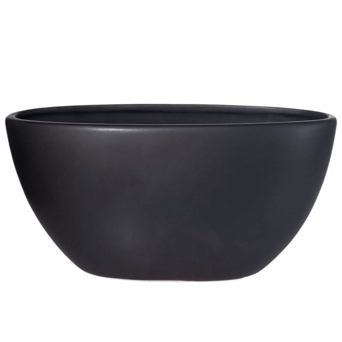 Maceta ovalada baja de cerámica con diseño de fondo cónico, acabado mate, negro Home Nature