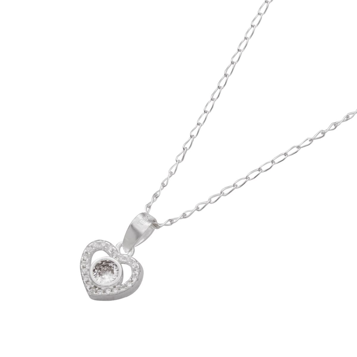 Collar Dije Corazón y Zirconia Plata Ley .925 Unlimited By Oro Boleado