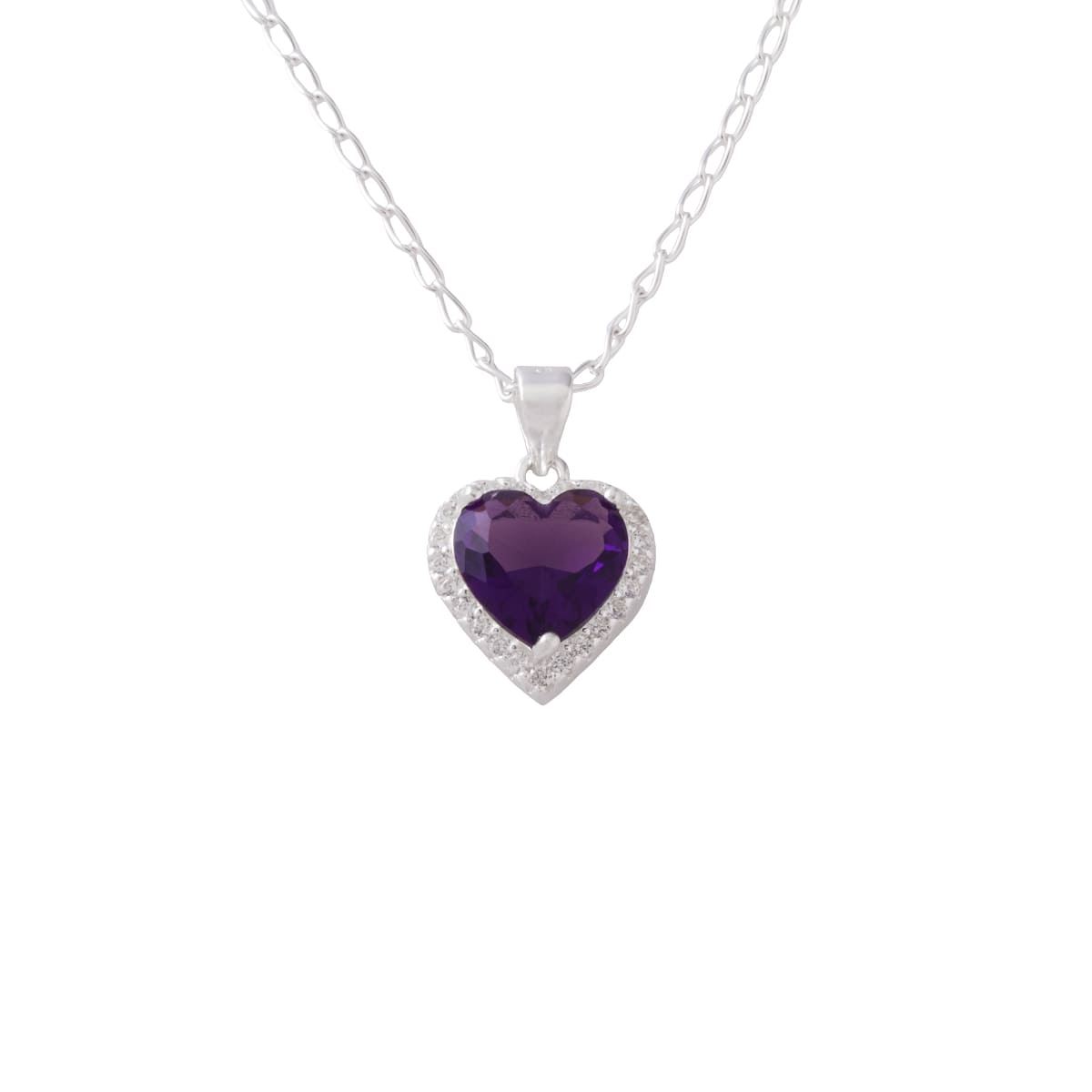 Collar Dije Corazón y Zirconia Violeta Plata Ley .925 Unlimited By Oro Boleado