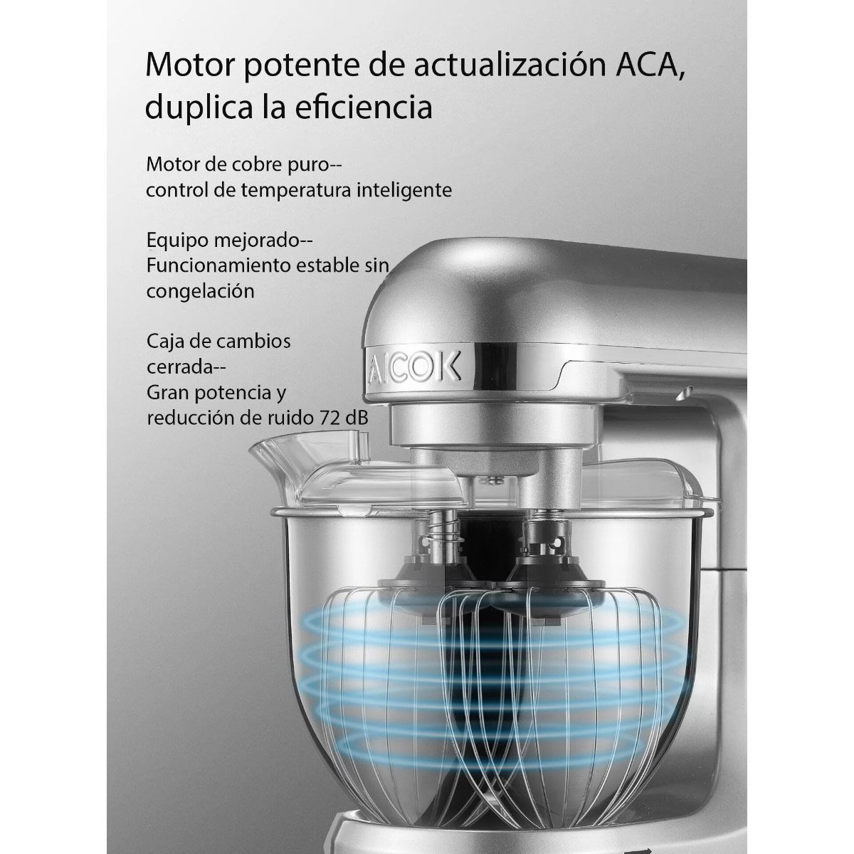 Batidora de pedestal doble brazo plata Aicok MK-37