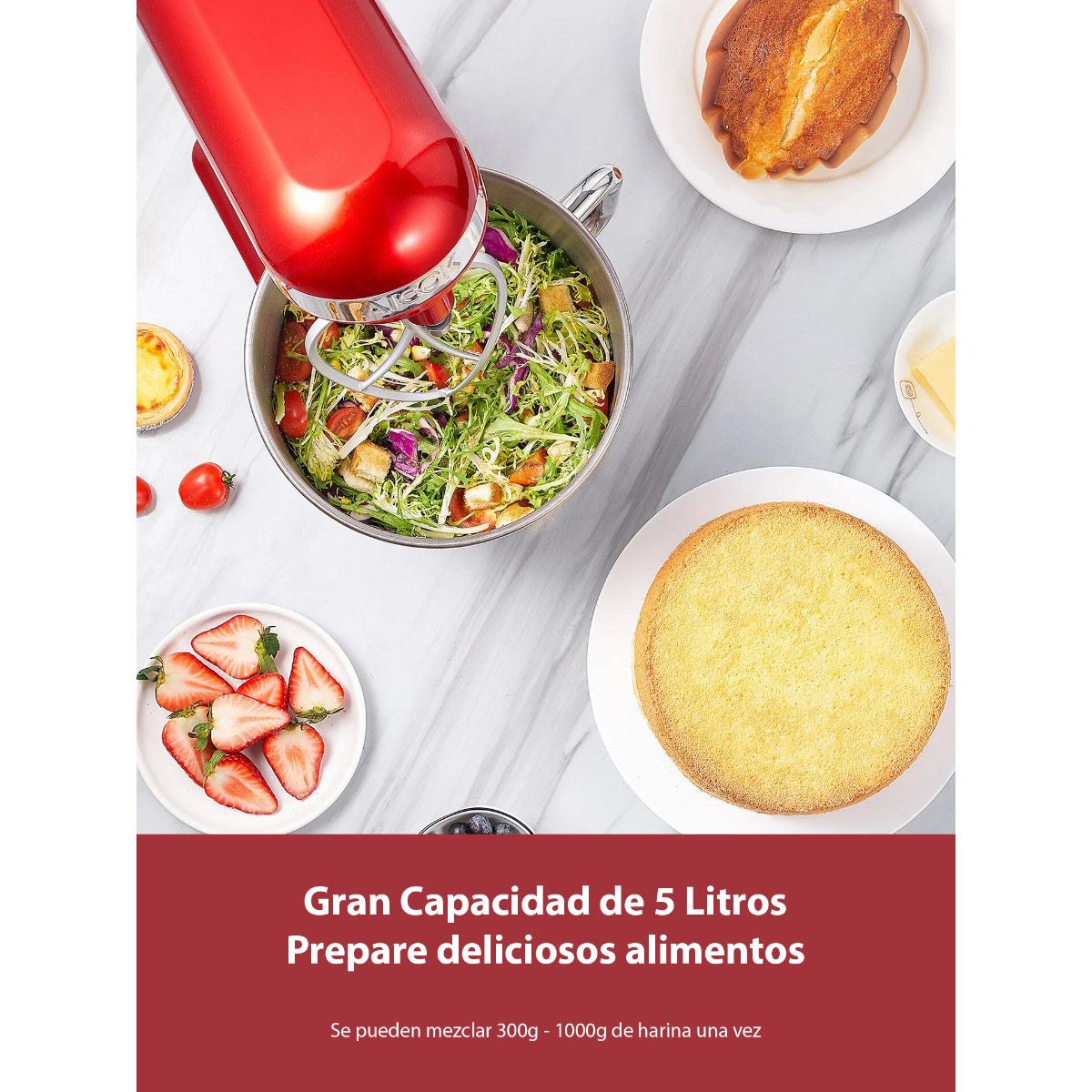 Batidora de pedestal Aicok doble brazo roja