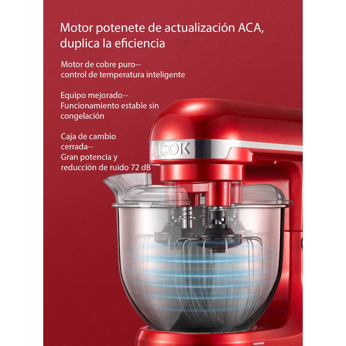 Batidora de pedestal Aicok doble brazo roja