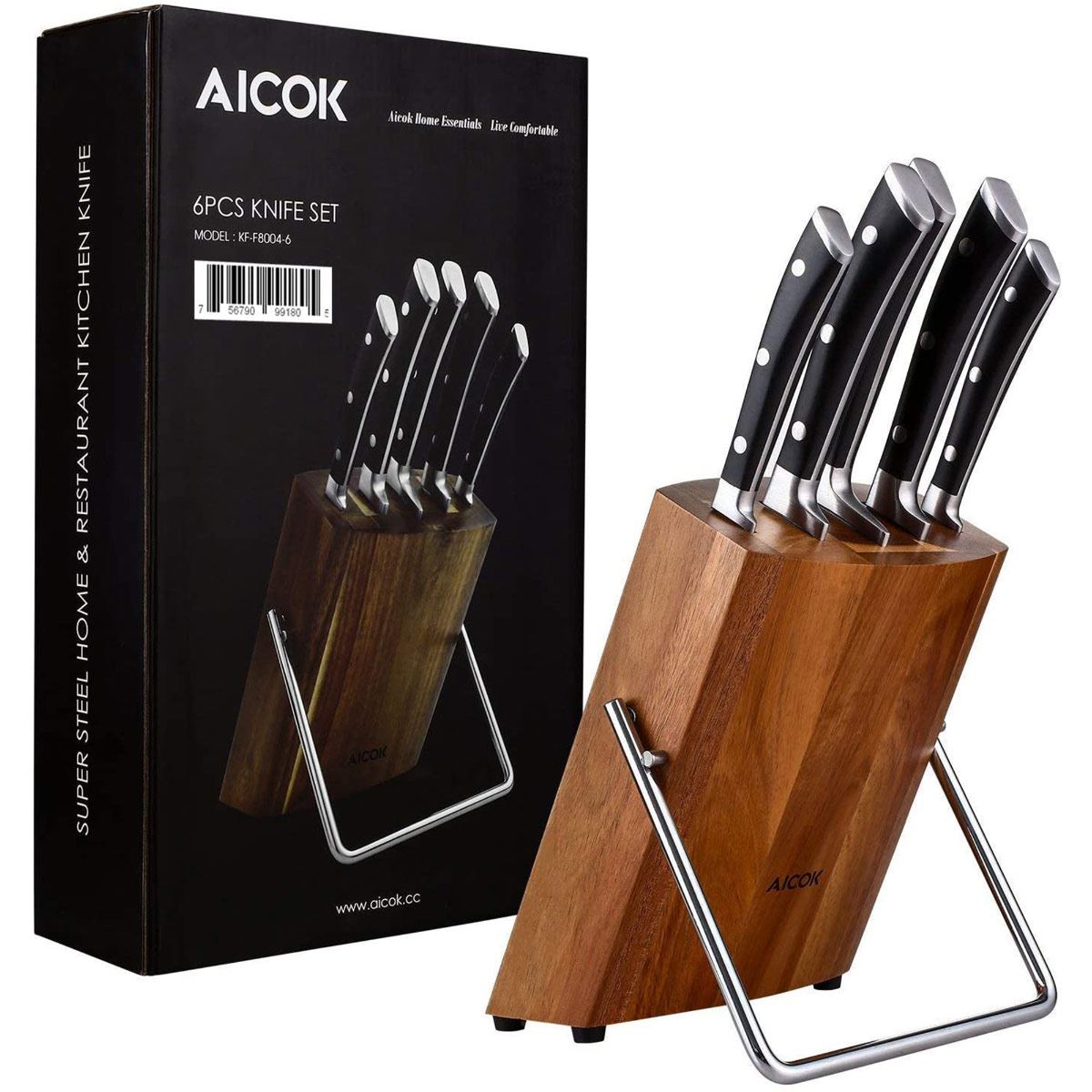 Set de cuchillos en bloque acero Inoxidable Aicok KF-F8004-6