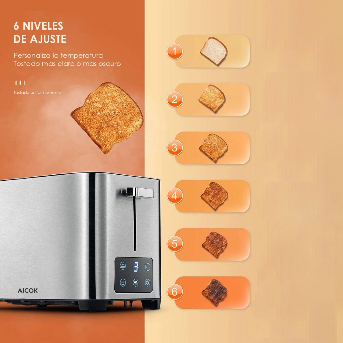 Tostador de pan digital Aicok THT-8015MDA