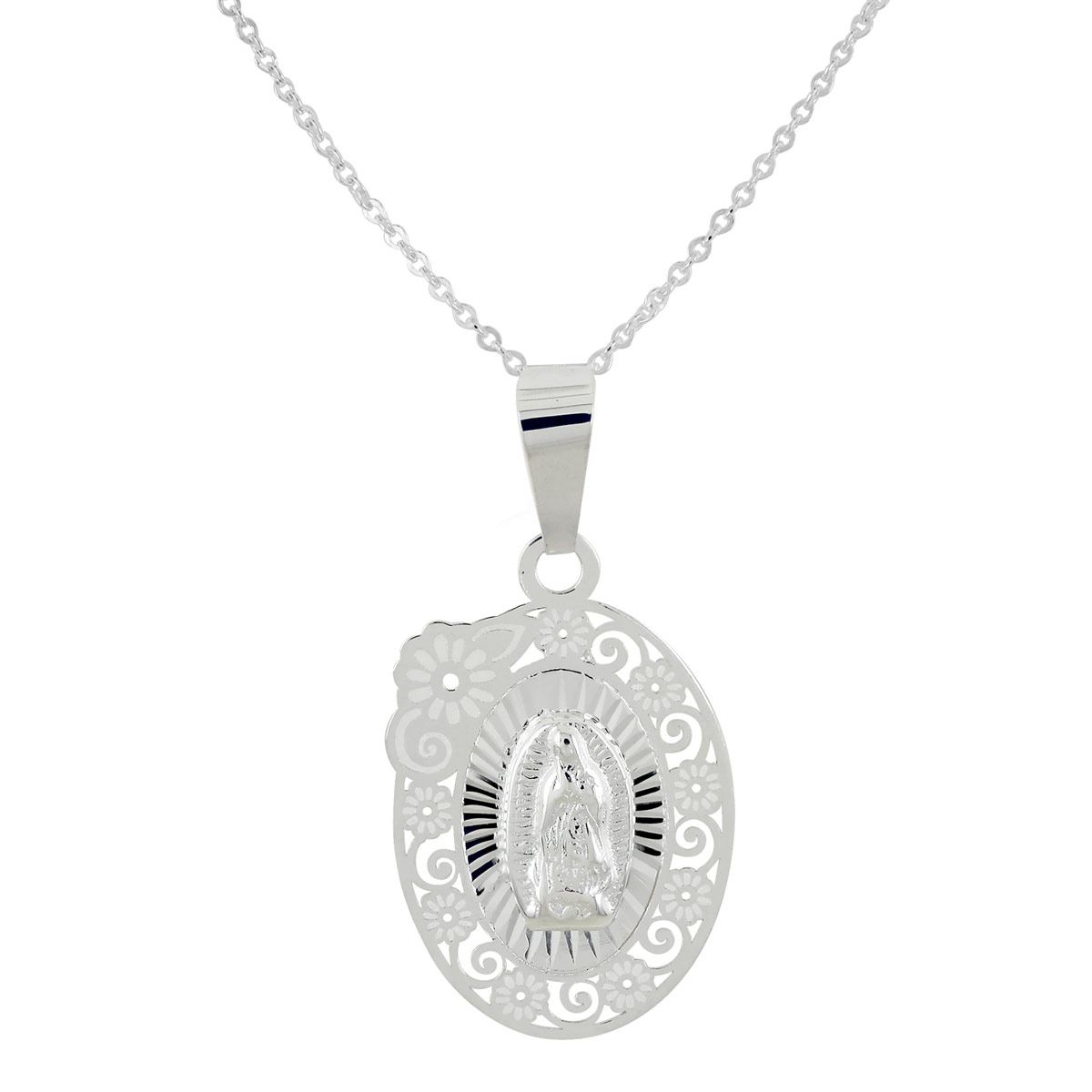 Cadena Dvillalpando Con Medalla Virgen De Guadalupe Flor Plata .925