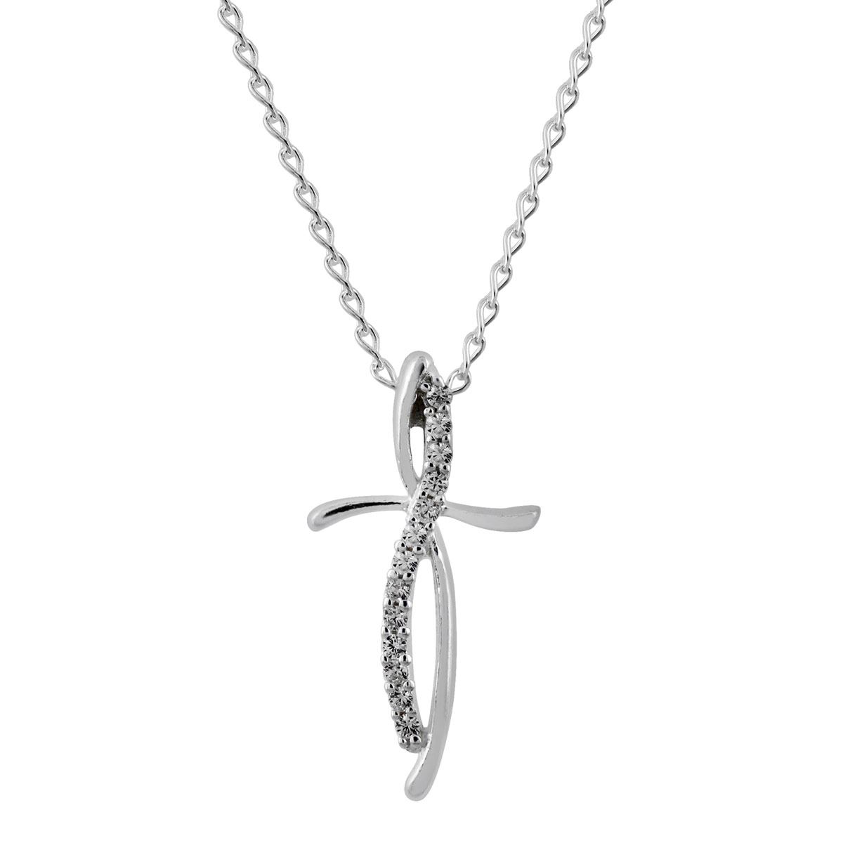 Cadena Dvillalpando Dije Cruz Doble Curva Con Zirconias Reasa Oculta Plata .925