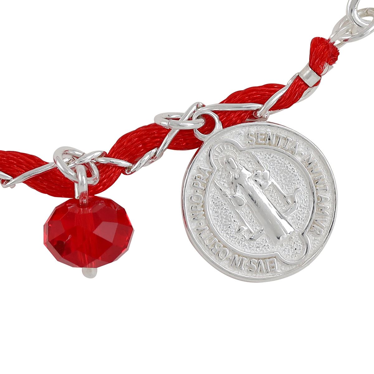 PULSERA SAN BENITO CON LISTÓN ROJO ,PULSERA,PLATA C/LISTON, VILLALPANDO