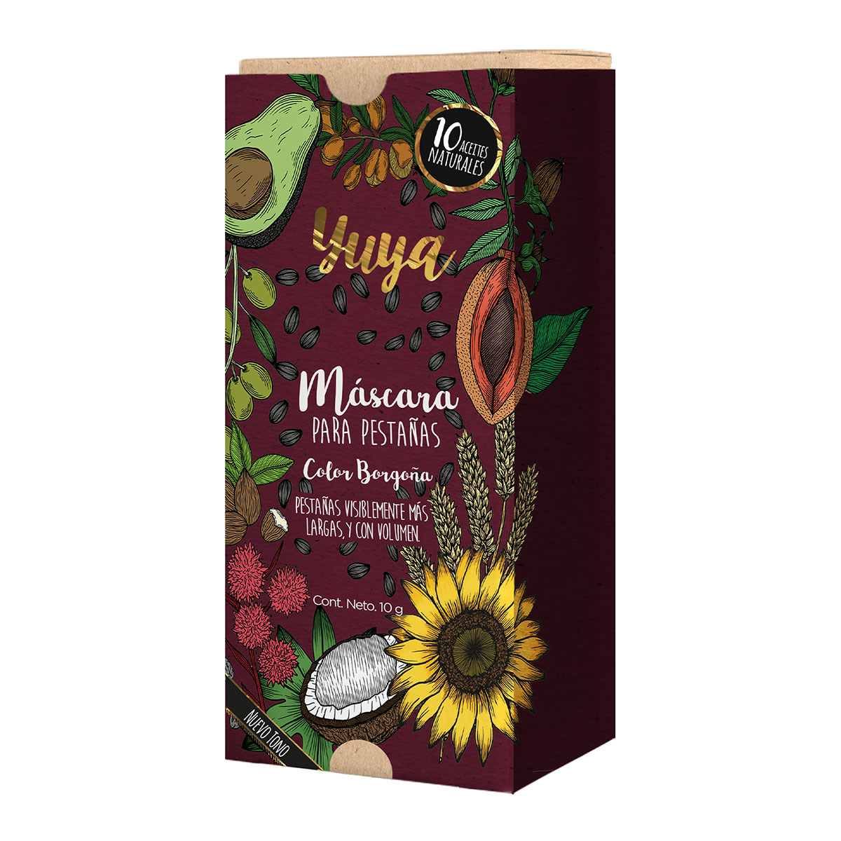 Máscara de pestañas 10 Aceites Naturales Borgoña Yuya