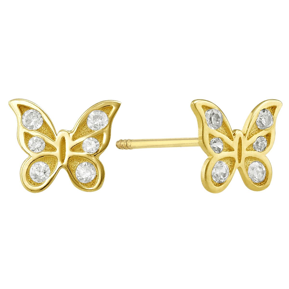 Broquel Oro 14K Mariposa con Piedra
