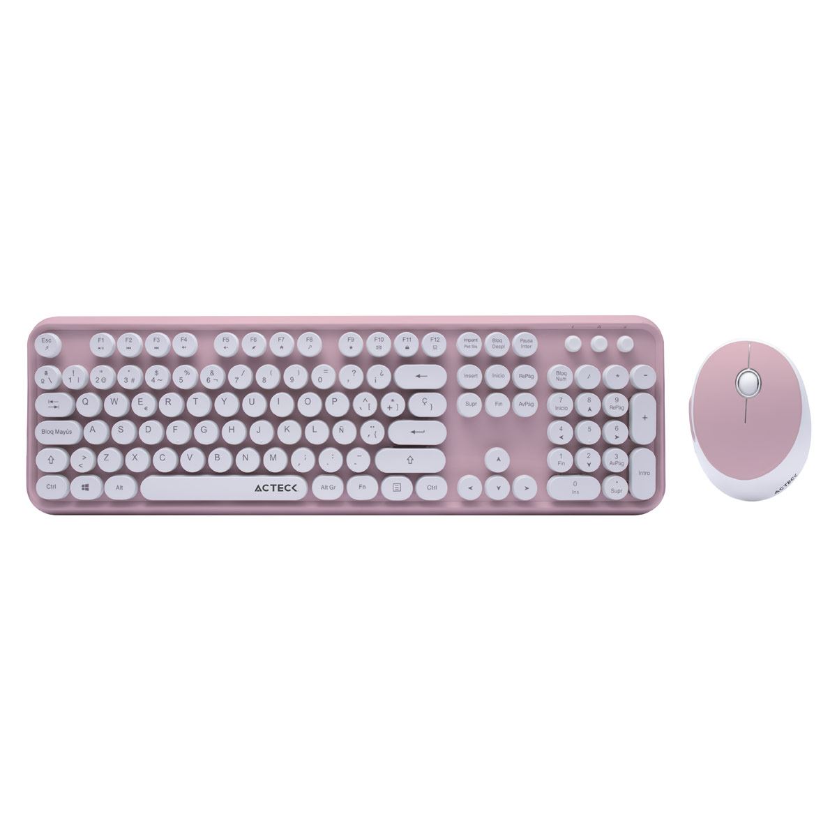 Kit Teclado y Mouse Retro RK110 Rosa Acteck