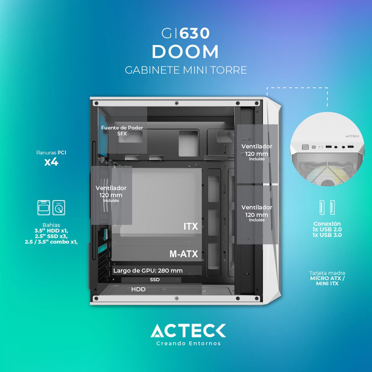 Gabinete Mini Torre Doom Acteck GI630