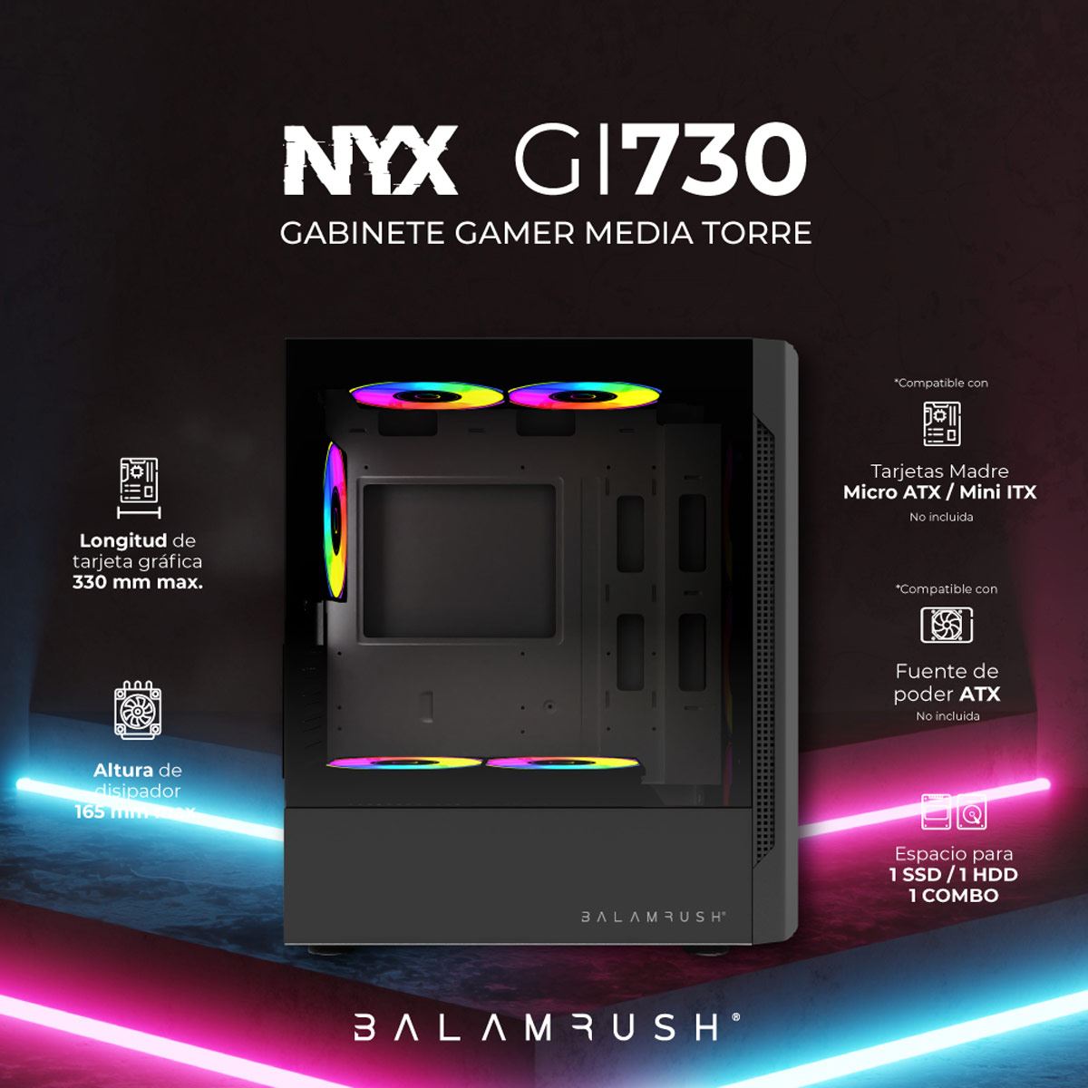 Gabinete Micro Torre Nyx GI730 Negro